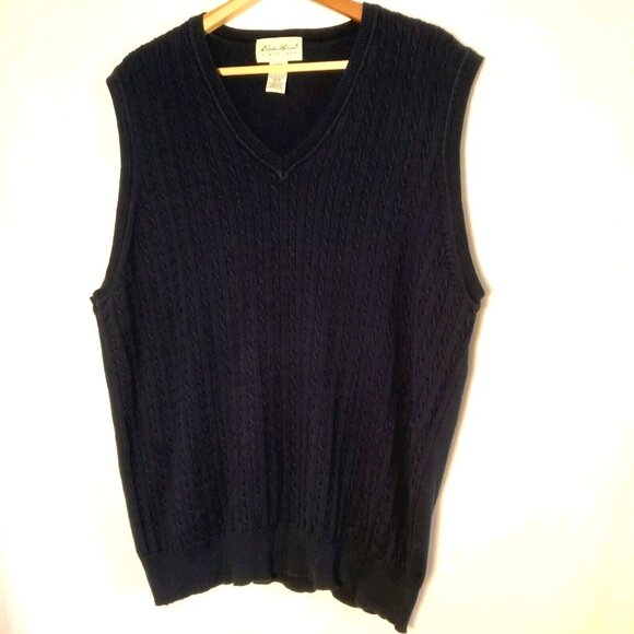 Eddie Bauer Other - Eddie Bauer Sweater Vest Men XL Navy Blue V Neck Cable Knit Classic Cotton